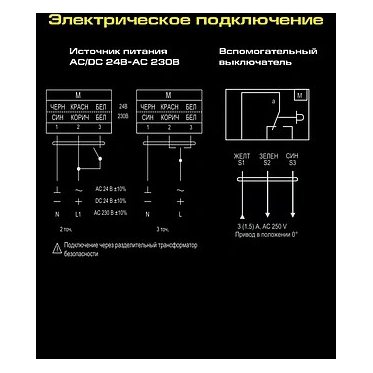 VA10S230S (OEM) электропривод ON/OFF, с возв.пружиной с 2-я доп.переключателями