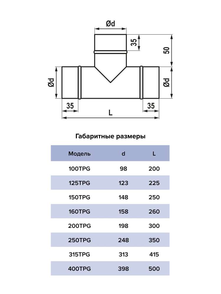Тройник TPG D400 оцинкованная сталь ERA PRO
